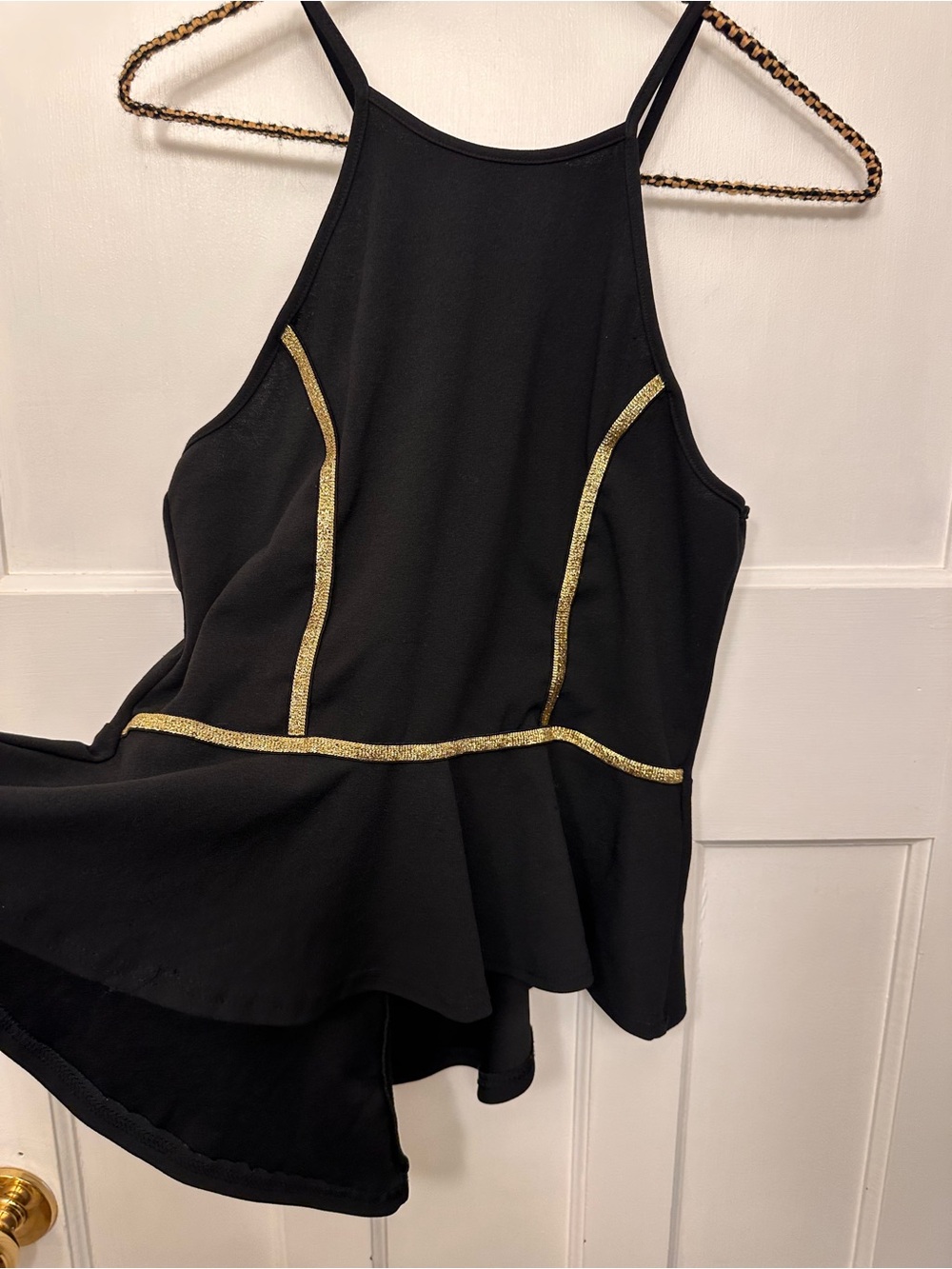⭐️ Candy Couture Black Lg Halter Peplum Tank with Gold Trim